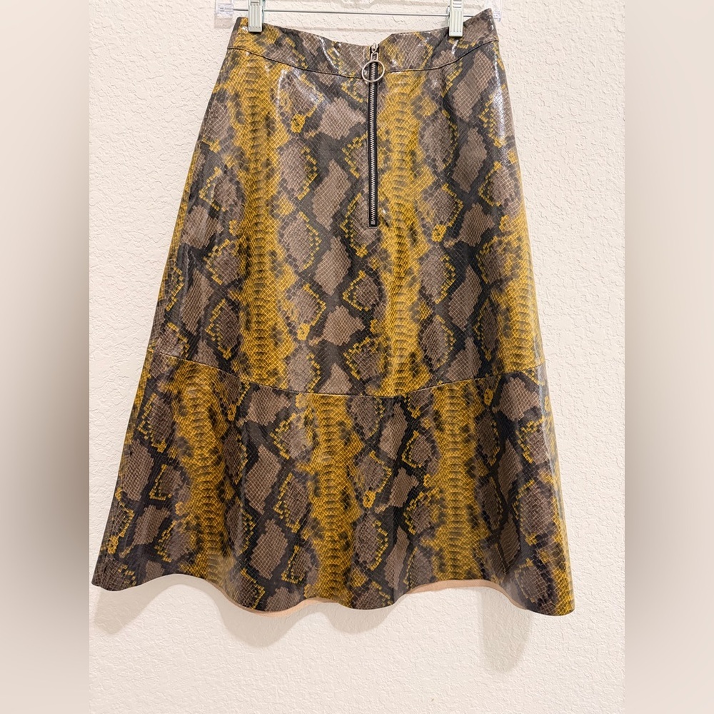 Zara Snake Print A-Line Skirt|Yellow Brown Black Animal Print Statement